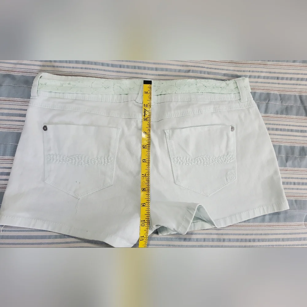 Indigo Rein Light Mint Green Low Rise Short Shorts with Lace Belt - Picture 3 of 11
